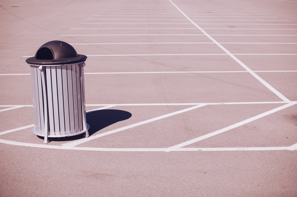 Public Domain Images, free stock photos, high quality,  high resolution, free downloads, nashville tennessee, Grey, Black, Trash Can, Empty, Parking Lot, White, Lines, Shadow