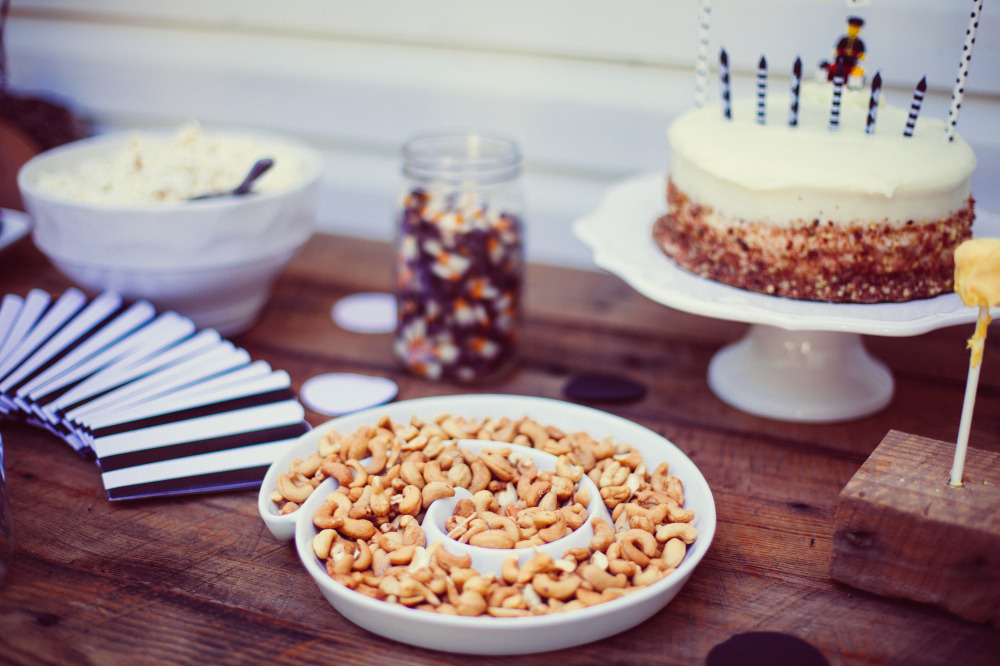 Public Domain Images - Birthday Party Cashews Nuts Tray Cake Black White Wood 