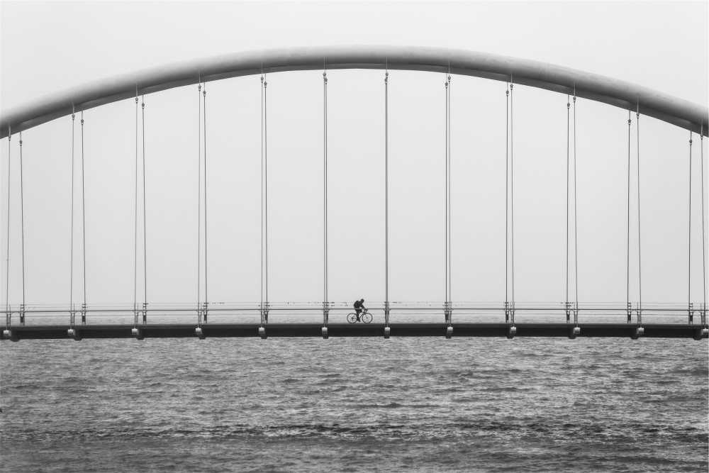 Public Domain Images - Bicycle Bridge Black White River
