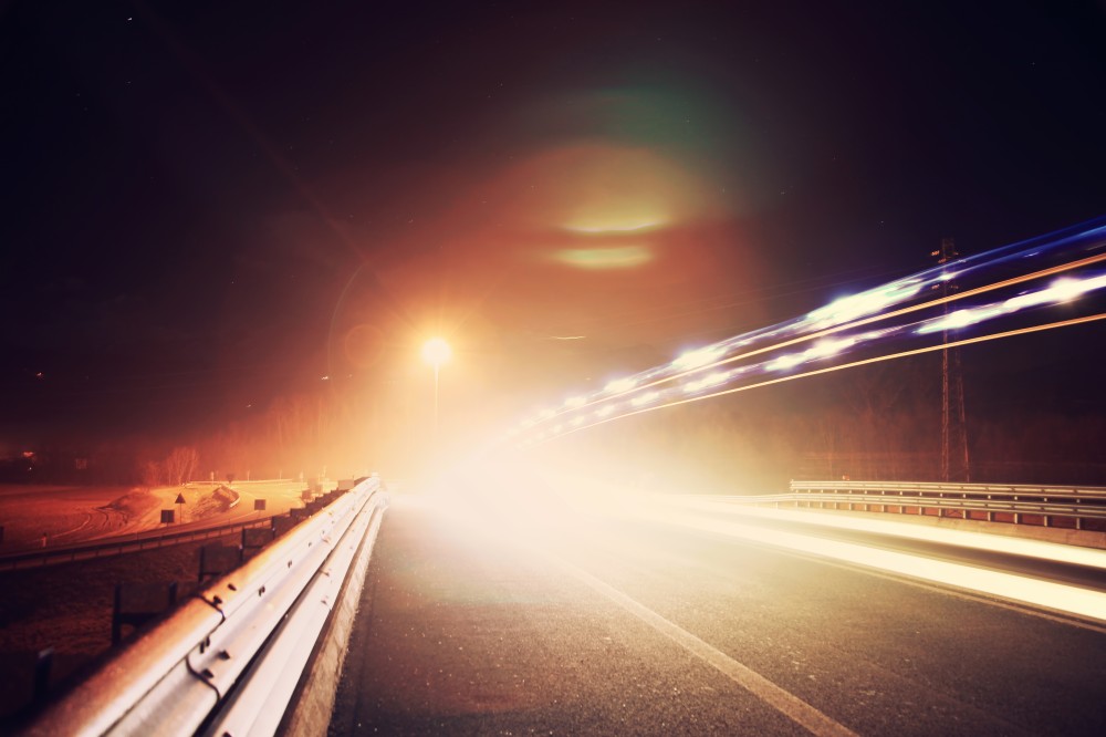 Public Domain Images Highway Night Blurred Lights Lens Flare Guard Rail