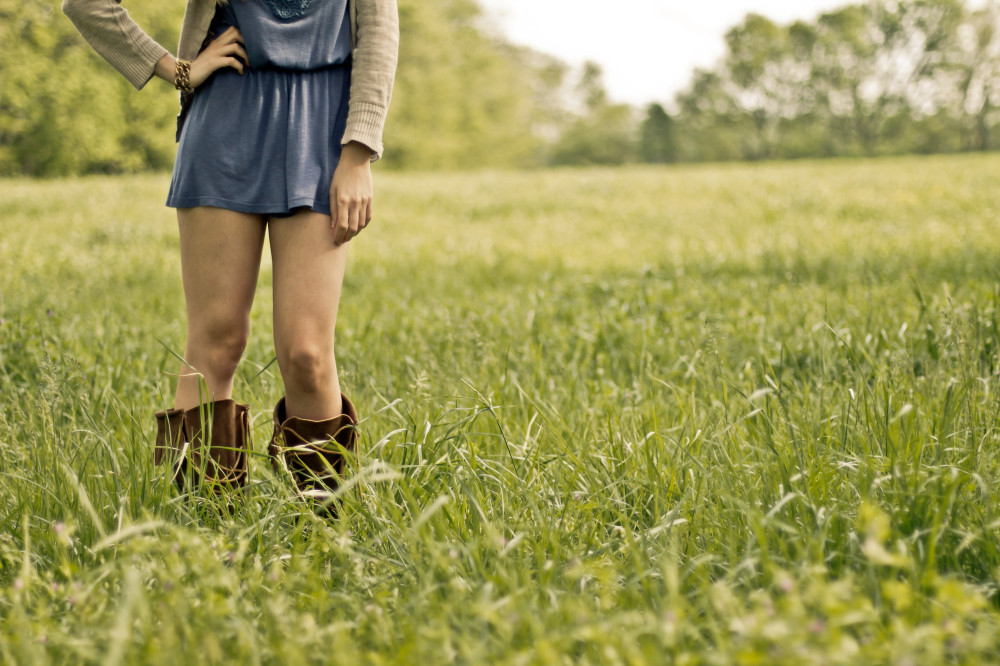 Public Domain Images - Girl Boots Standing Green Grass Field