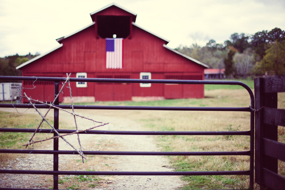 Public Domain Images – Old Red Barn Black Fence Christmas Star American Flag
