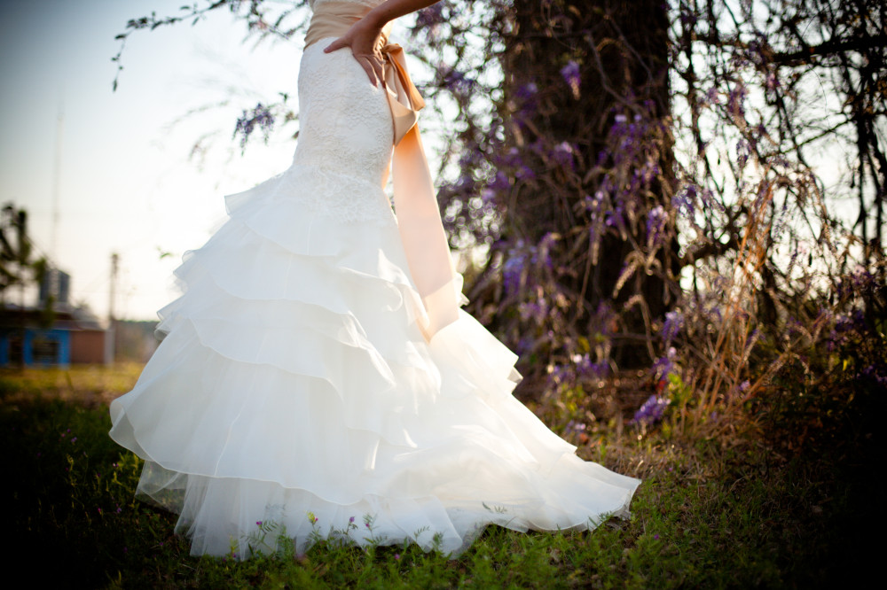 Public Domain Images - Bride White Wedding Dress Outdoors Green Grass Wisteria Vines