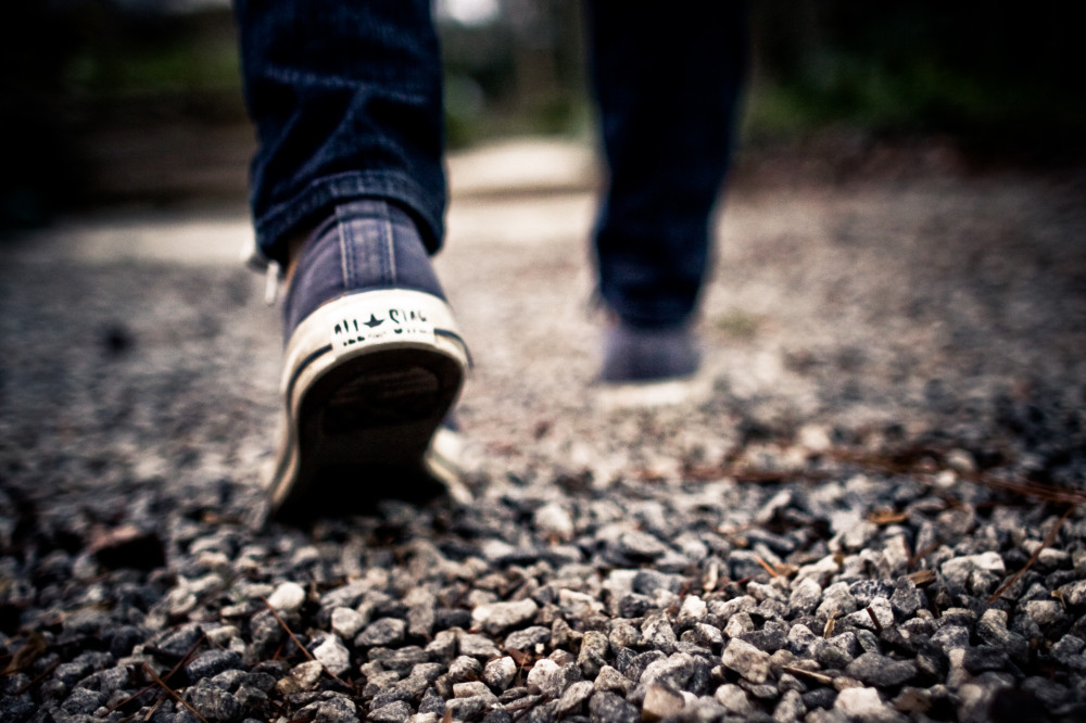 Public Domain Images - Shoes Walking Feet Grey Gravel Blue Jeans